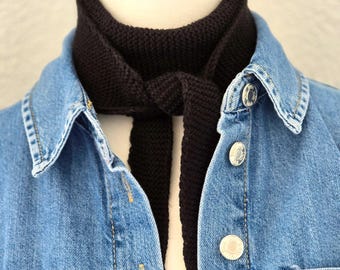 Black Handknit Sophie Scarf V1 | Small Knitted Scarf | Handmade Gift | Plain Color Scarf | Knitted Neck Scarf | Wool Acrylic Blend