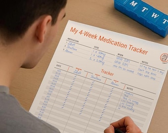 Vitamin Tracker PDF zum ausdrucken für 2 Nahrungsergänzungen, Gesundheitsplaner, Chronische Krankheits-Planer, Medikationstabelle