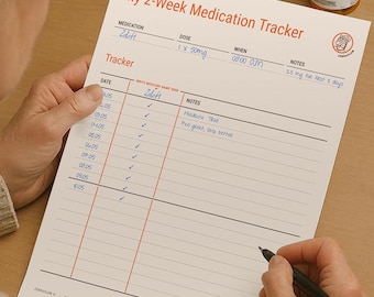 2-Wochen-Medizin-Tracker: Druckbarer PDF-Planer für die tägliche Einzelmedikation & Erinnerungs-Tagebuch