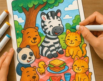 Kinder Malbuch | Druckbare Tiergeschichte im Alter von 3-6 Jahren | Interaktives Geschichtenerzählen