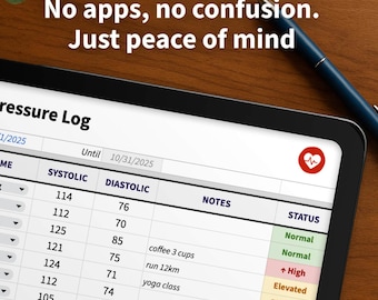 Smart-Blutdruck-Tracker, Google Sheets, AHA-Diagramm, Bluthochdruck-Tracker, druckbare PDF, Gesundheitsplaner