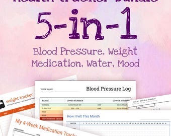 Wellness Printable Bundle 5-in-1 | Blutdruck, Stimmung Journal, Medikament Journal