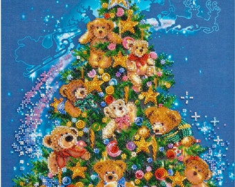 Bordado com miçangas - Kit para árvore de Natal, bordado com miçangas, bordado de Natal, presente faça você mesmo