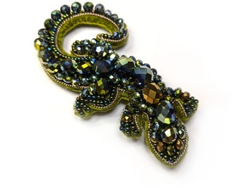 Beaded Embroider Kit, Salamander brooch, Needlework Beading, DIY Craft Kit