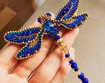 Bead Embroidery Kit, Dragonfly Brooch Handmade, DIY Jewelry Making Kit