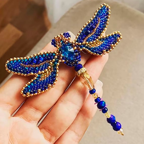 Bead Embroidery Kit, Dragonfly Brooch Handmade, DIY Jewelry Making Kit