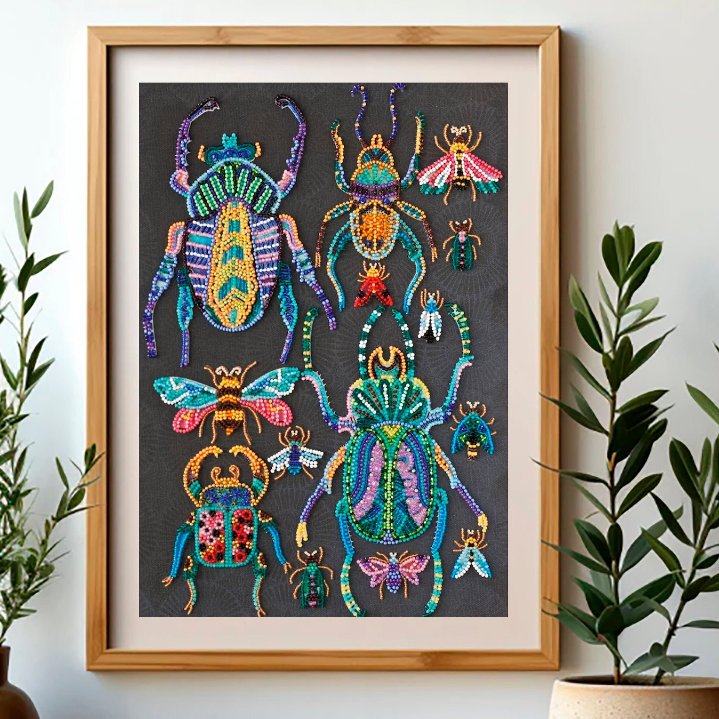 Bead Embroidery Kit: Colorful Beetles DIY Craft (11x14.9 inches)