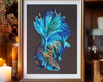 Beaded Fish Embroidery Kit: Blue Goldfish DIY Needlework Art