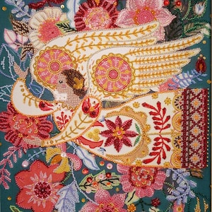 Perlenarbeit Kit - Schutzengel Stickerei, Frühlingsblumen, DIY Bastelset, Nadelspitze, Abris Art
