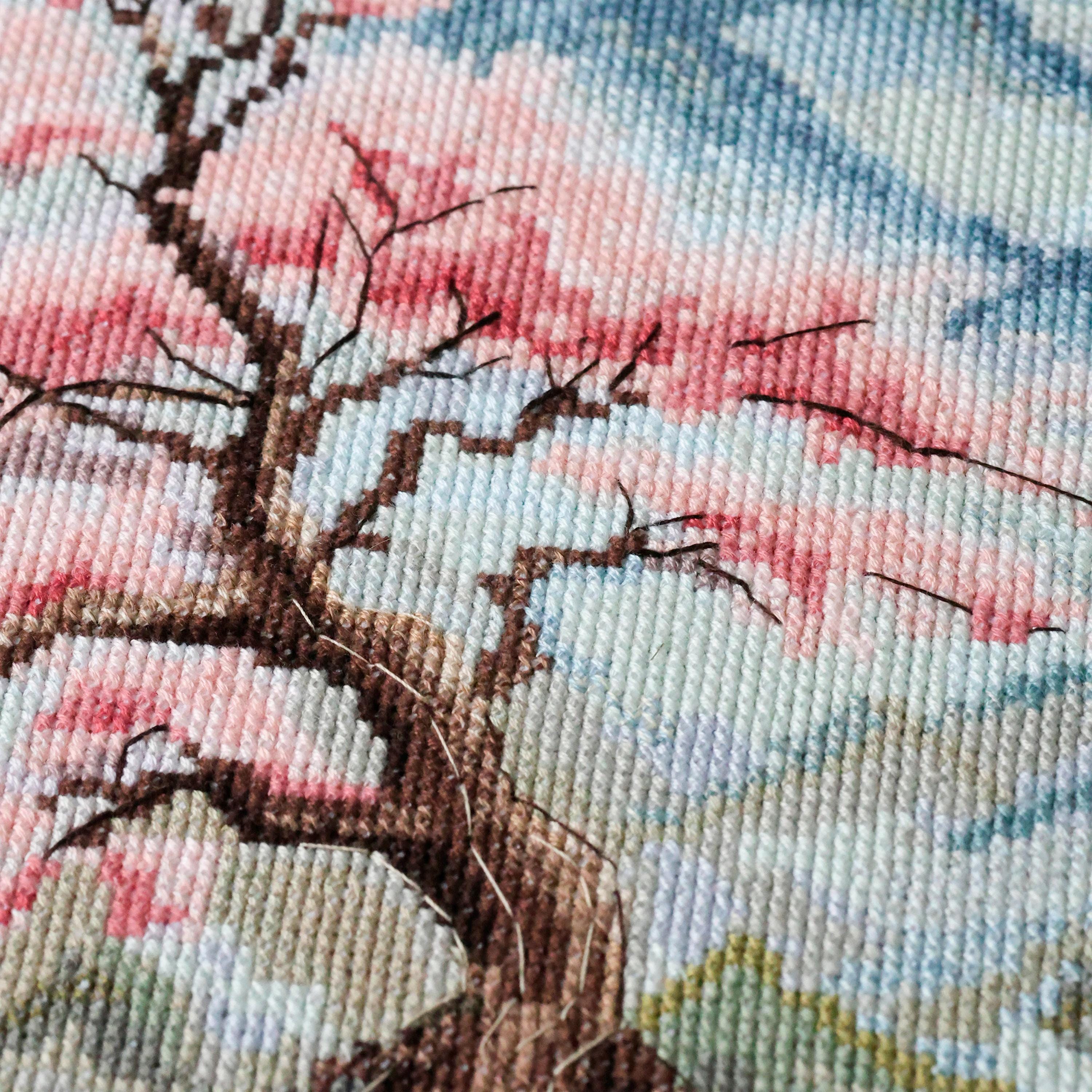 Japanese Landscape Cross Stitch Kit, Sakura Embroidery Kit, Cherry ...