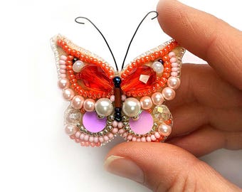 Schmetterling Brosche Perlen Kit DIY – Perlenstickerei Brosche Kit mit Perlen & Pailletten – Handgemachtes Schmuckherstellung Kit – Geschenk für Handarbeiterinnen