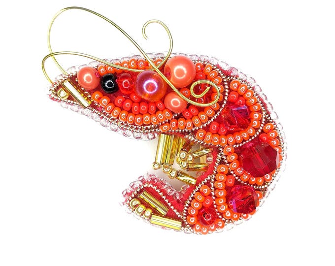 Beaded Brooch Shrimp - DIY Craft Kit, Brooch Making Kit, Needlework Beading, DIY Jewelry, Sea Embroidery