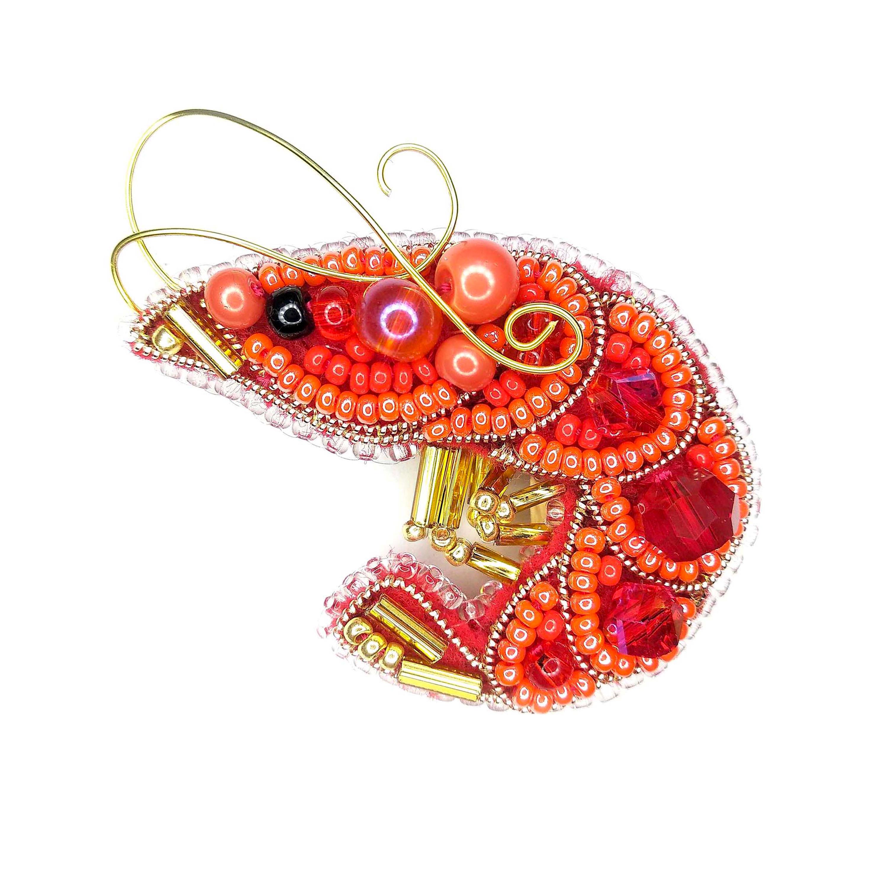 Beaded Brooch Shrimp - DIY Craft Kit, Brooch Making Kit, Beginner Beading