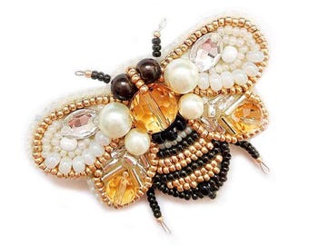Bead Embroidery Kit - Bee Brooch, Insect pin, Craft DIY Kit