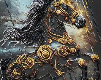 Kit de bordado con cuentas Caballo Majestuoso – Bordado con cuentas sobre lienzo, Arte con cuentas, Bordado con cuentas hecho a mano, Animal bordado