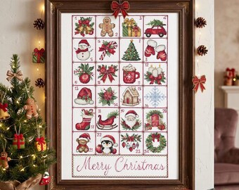 Christmas Advent Cross Stitch Kit, 24 Holiday Mini Designs, Christmas Countdown Embroidery, Festive Needlework Kit, Winter Decor