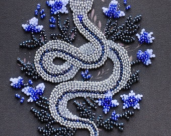 Bead Embroidery Kit Christmas - Chinese Zodiac Snake, Needlepoint Canvas, DIY Craft Kit