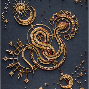 Kit per ricamo con perline - Zodiaco cinese, serpente d'oro, tela per ricamo a punto croce, kit fai da te