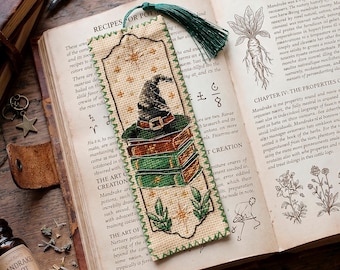 DIY-Kreuzstich-Lesezeichen-Set, Hexenhut-Lesezeichen, Geschenk für magische Bücherliebhaber, Halloween-Stickset, Zauberer-Leseaccessoire, Bastelset