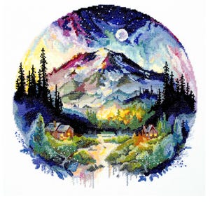 Cross Stitch Kit - Mountains Embroidery, Counted Cross Stitch, DIY Craft Kit