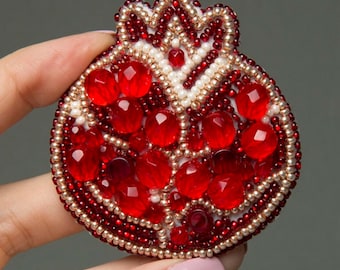 Bead Embroidery - Pomegranate Brooch, DIY Jewelry Making, DIY Craft Kit