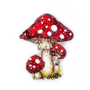 Épingle champignon faite main, kit de broderie de perles, broche bricolage