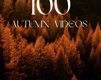 May include: Image featuring a forest of orange and brown trees, with the text "100 AUTUMN VIDEOS" in white. Below the text are the words "4K QUALITY", "INSTANT DOWNLOAD", and "COMMERCIAL USE".
