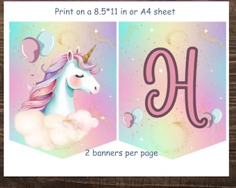 Unicorn Birthday Banner Printable, Pastel Rainbow Party Decoration, Kids Happy Birthday Banner, Unicorn Party Supplies Digital Download