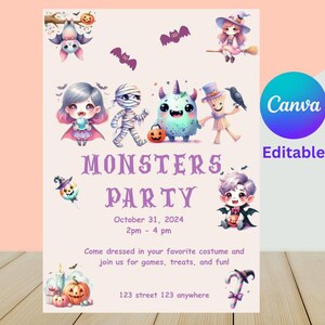 Monsters Halloween Party Invitation Kids Halloween Invitation Template Monster Invitation Halloween Mummy Editable Invite