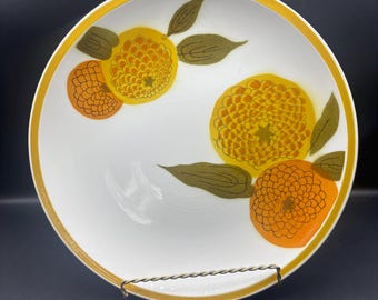 Travessa Vintage Ceramic Guild Tampico 30 cm • Linha Esperanto dos anos 1970 com estampa floral de zínias em amarelo e laranja • Estilo retrô moderno de meados do século XX, Japão