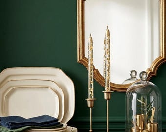 Vintage massief messing taps toelopende kandelaars - Set van 2 slanke MCM messing kandelaars - Elegant minimalistisch bruiloftsdecor - Hollywood Regency