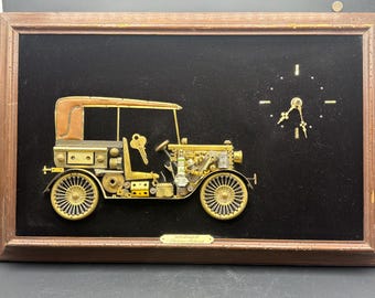 Reloj de pared Steampunk vintage, Ford Modelo A de 1929, obra de Philippe Michaud, ensamblaje industrial de técnica mixta, regalo para amantes de los coches, decoración de pared.