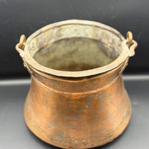 Vintage Hand-Hammered Copper Cauldron | Primitive Copper Pot with Iron Swing Handle | Rustic Farmhouse Decor | Antique Apple Butter Kettle