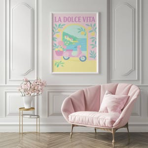 Rosa La Dolce Vita Druck Rosa Amalfiküste Wanddruck Italienische Landschaftsdruck Aquarell Amalfiküste Wandkunst Italien Landschaftsdruck