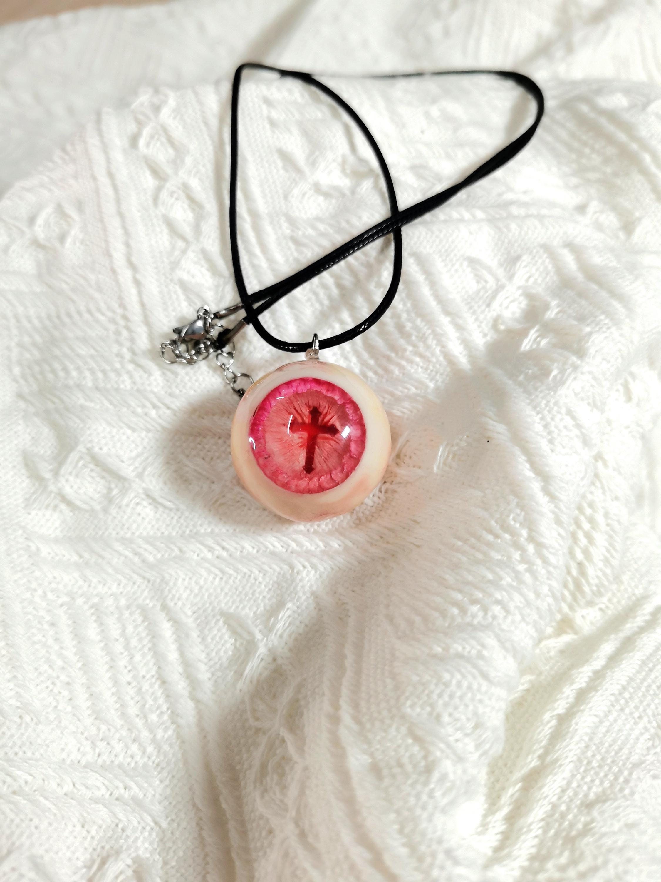 Handmade resin eyeball jewelry, cross eyeball necklaces, gothic charms, personalized DIY custom eye prints