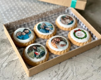 6 Personalisierte Foto Kekse in Geschenkbox - Essbare Drucke mit Ihren Fotos oder Text | Ideal zum Geburtstag, Jahrestag & Weihnachten