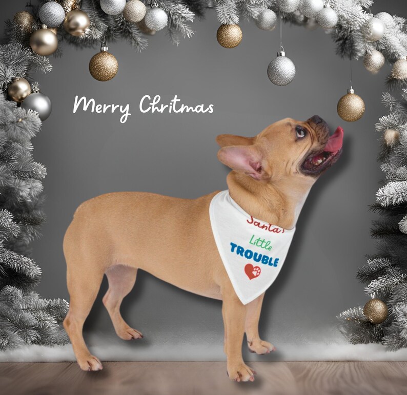 Christmas Pet Bandana Santa's Little Trouble, Holiday Dog Neckwear
