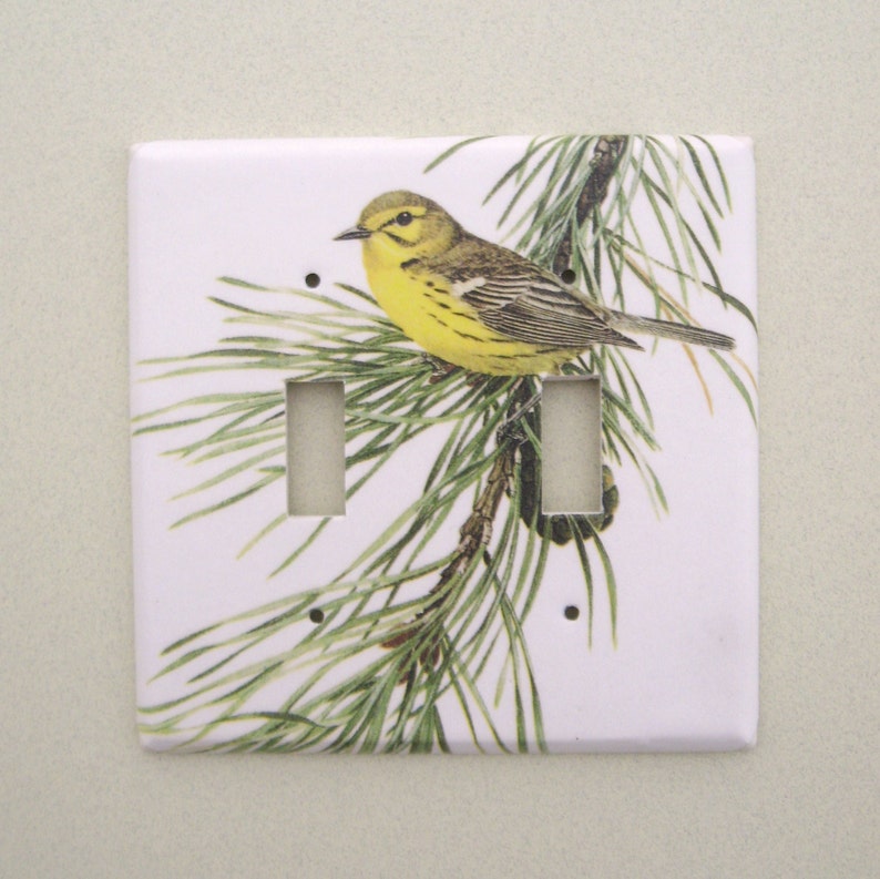 Double yellow bird on pine bough light switch cover switchplate image 1