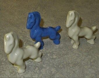 set of 3 miniature vintage USA unknown pottery Trojan Horse figurine pony statue