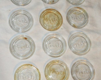 Collection of 12 antique glass lids - MASON JAR - PRESTO small cap lid for jars