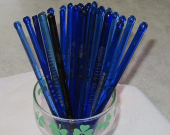 collection 23 cobalt blue black vintage Glass Swizzle stick cocktail stirrer NYC New York hotel bar restaurant Washington DC & PA