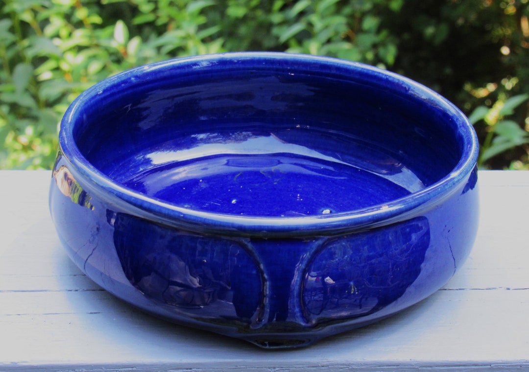 Ambisco American Bisque Ware Mirror Cobalt Blue Low Art Deco BOWL Bulb