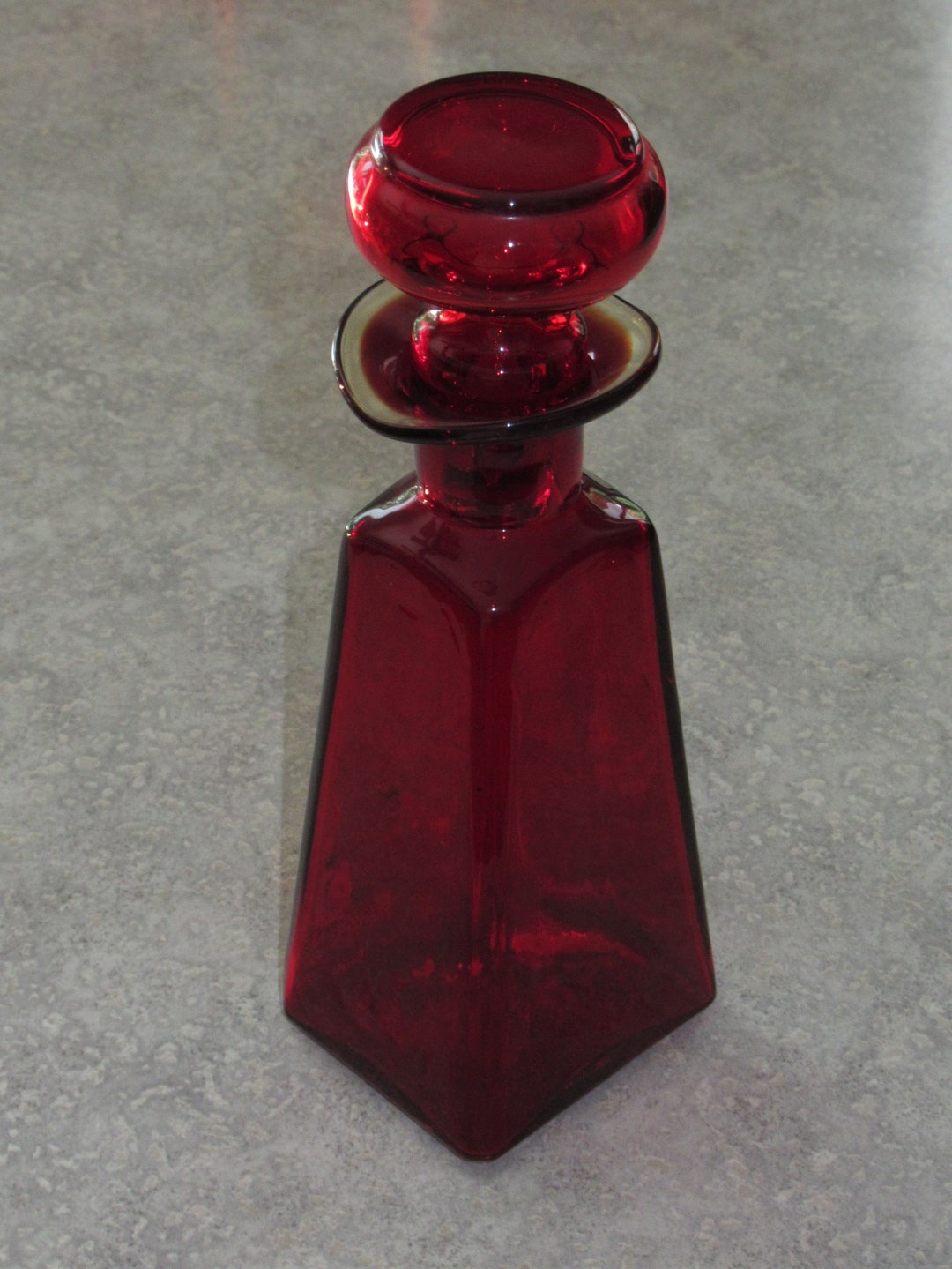 Rainbow USA Art Glass Blown Decanter Cruet Bottle Ruby Red Amberina