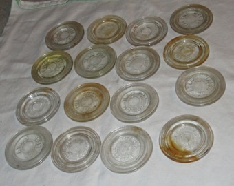 Collection of 16 antique glass lids - MASON JAR - Hazel Atlas small cap lid for jars