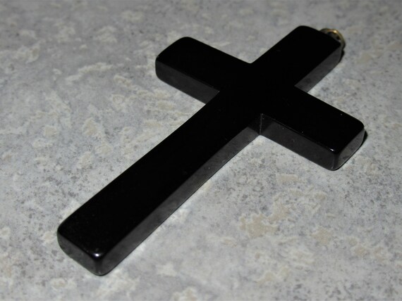 vintage black bakelite large Cross Pendant - image 1