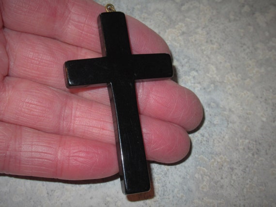 vintage black bakelite large Cross Pendant - image 2