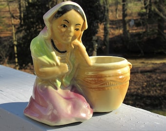 Shawnee Pottery beautiful Mexican Girl Hispanic Lady with basket urn Planter flower pot USA