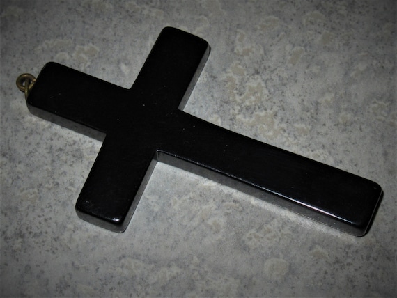 vintage black bakelite large Cross Pendant - image 3
