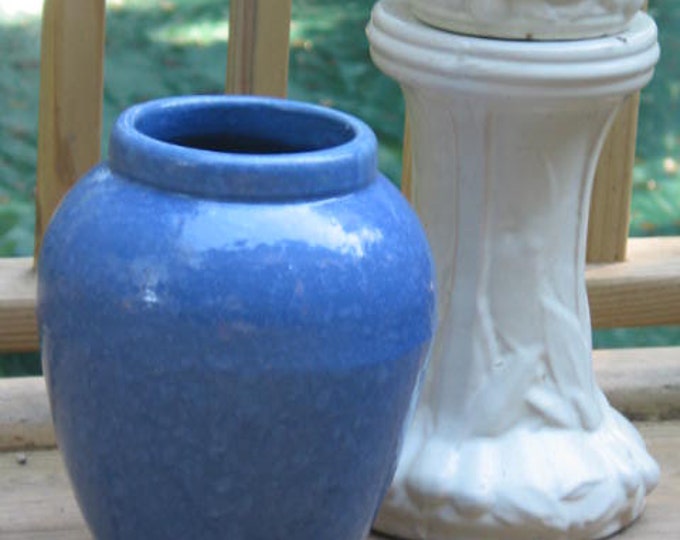 1920 Brush Mccoy Pottery Urn Floor Vase Blue Vellum Glaze Oil Etsy