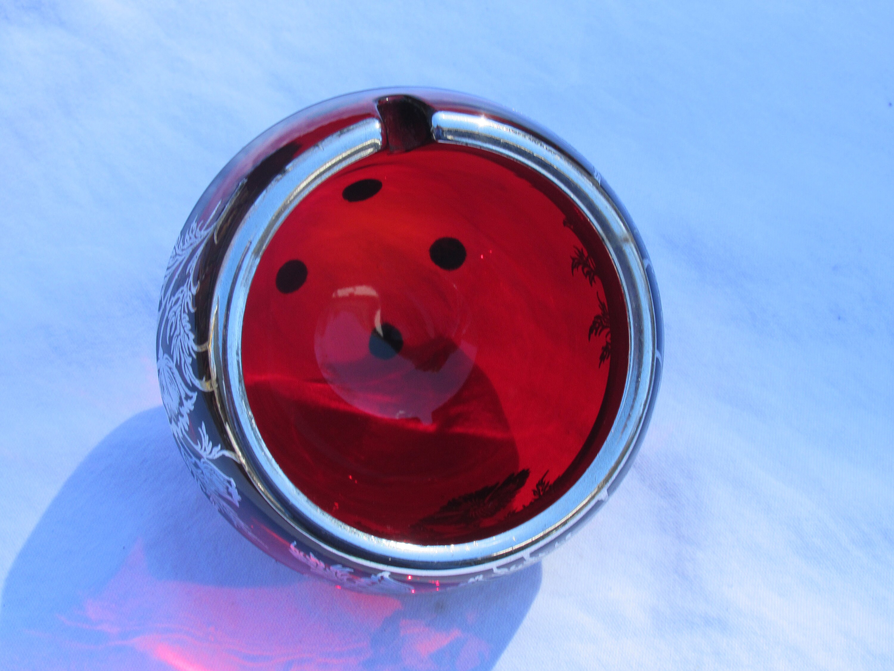 Viking Glass Ruby Red With Sterling Silver Floral Overlay